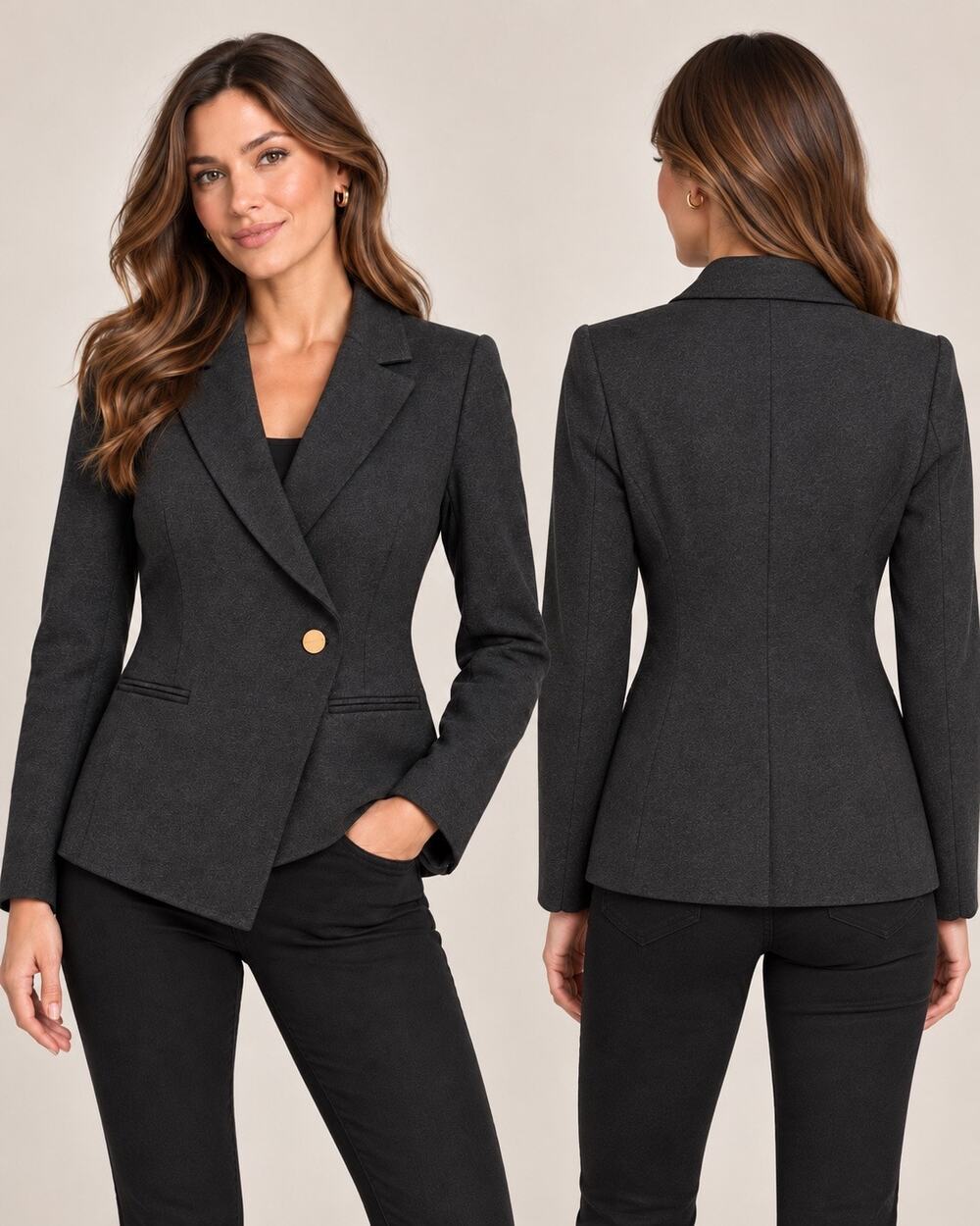 Quiet Luxury Tailored SPANX Perfect Asymmetrical Blazer Charcoal Gray Small New
